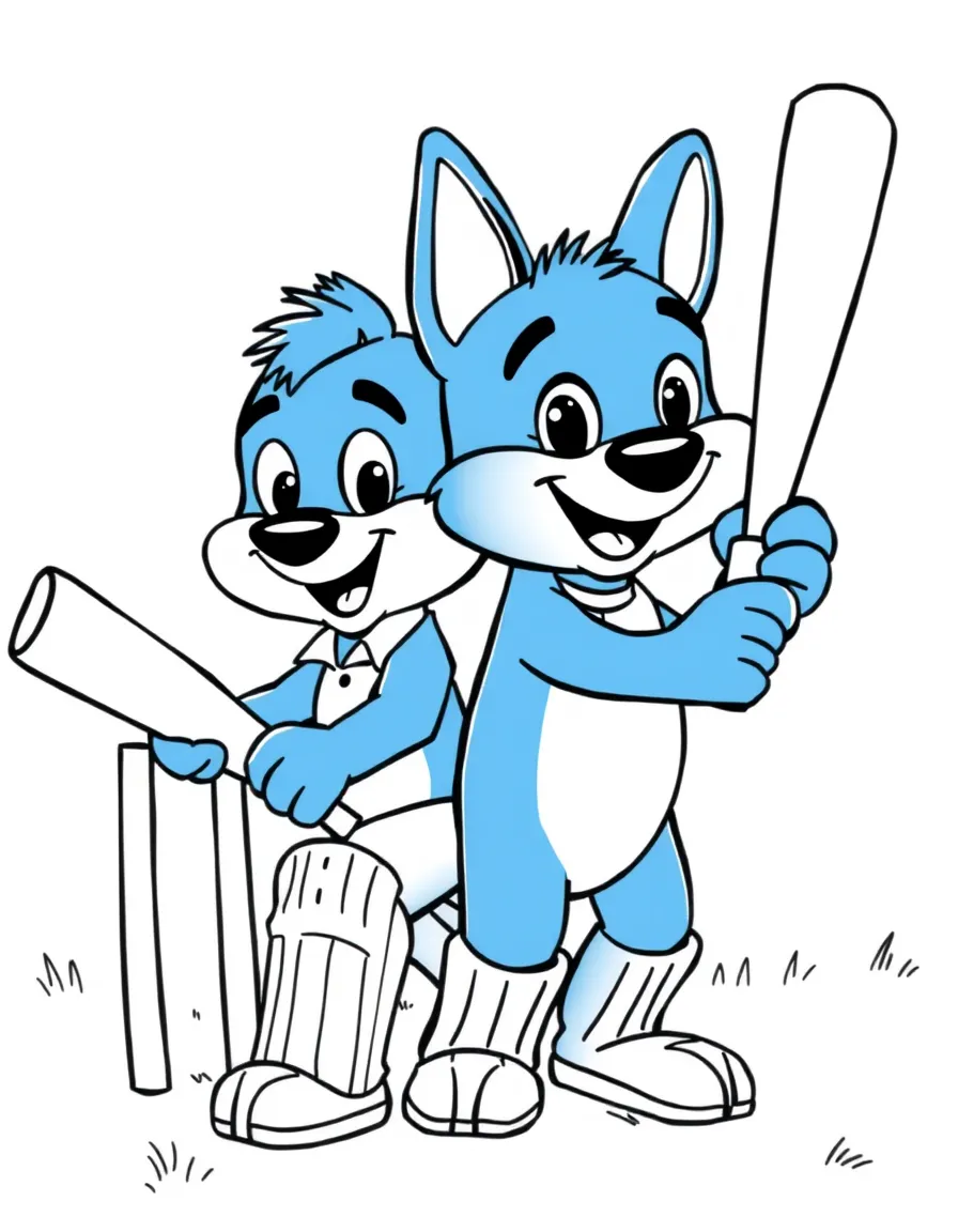 (Bluey TV show) Lucky and Bluey playing cricket.