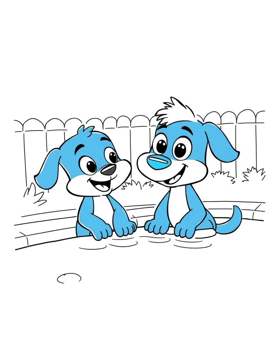 (Bluey TV show) Snickers and Bluey at the pool.