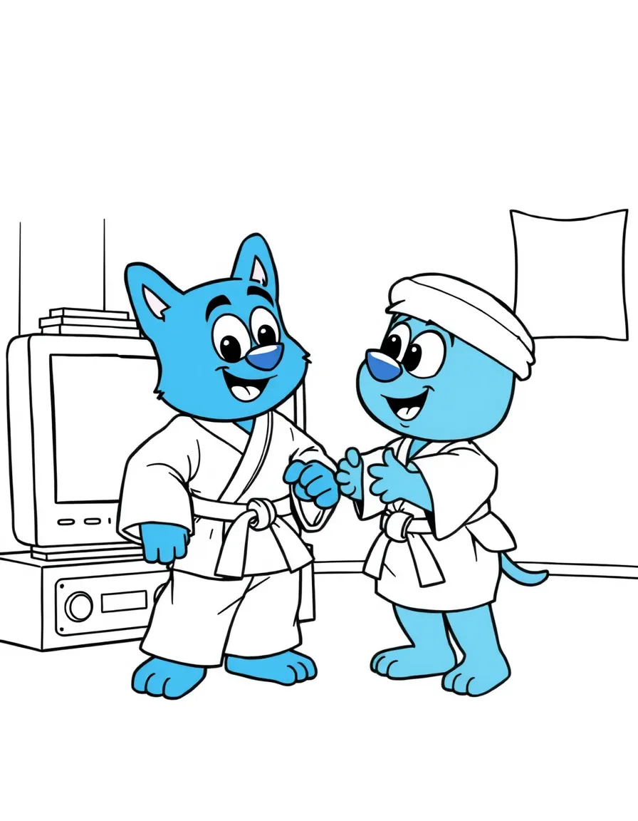 (Bluey TV show) Judo and Bluey playing dress-up.