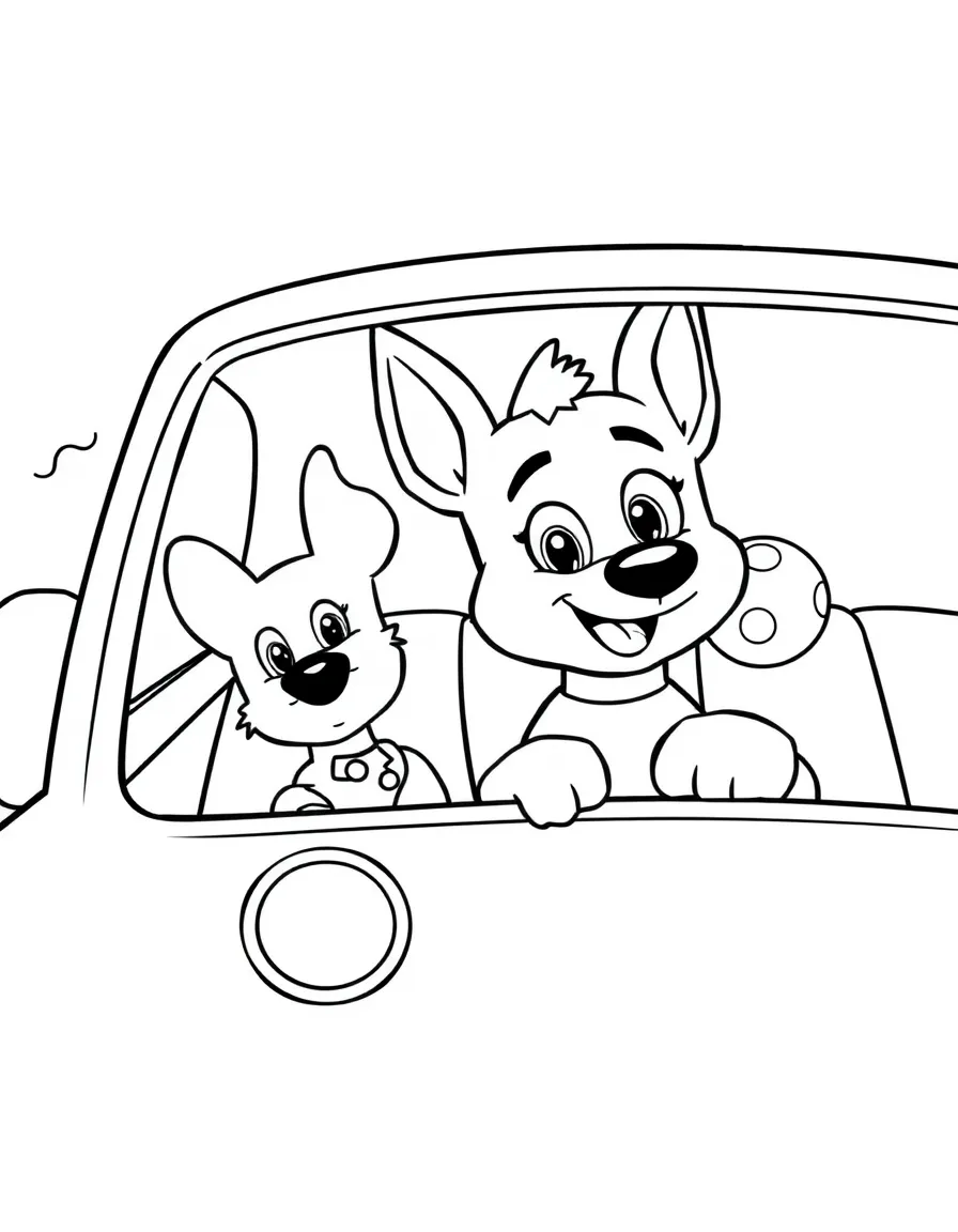 (Bluey TV show) Bluey and Bingo in the car.