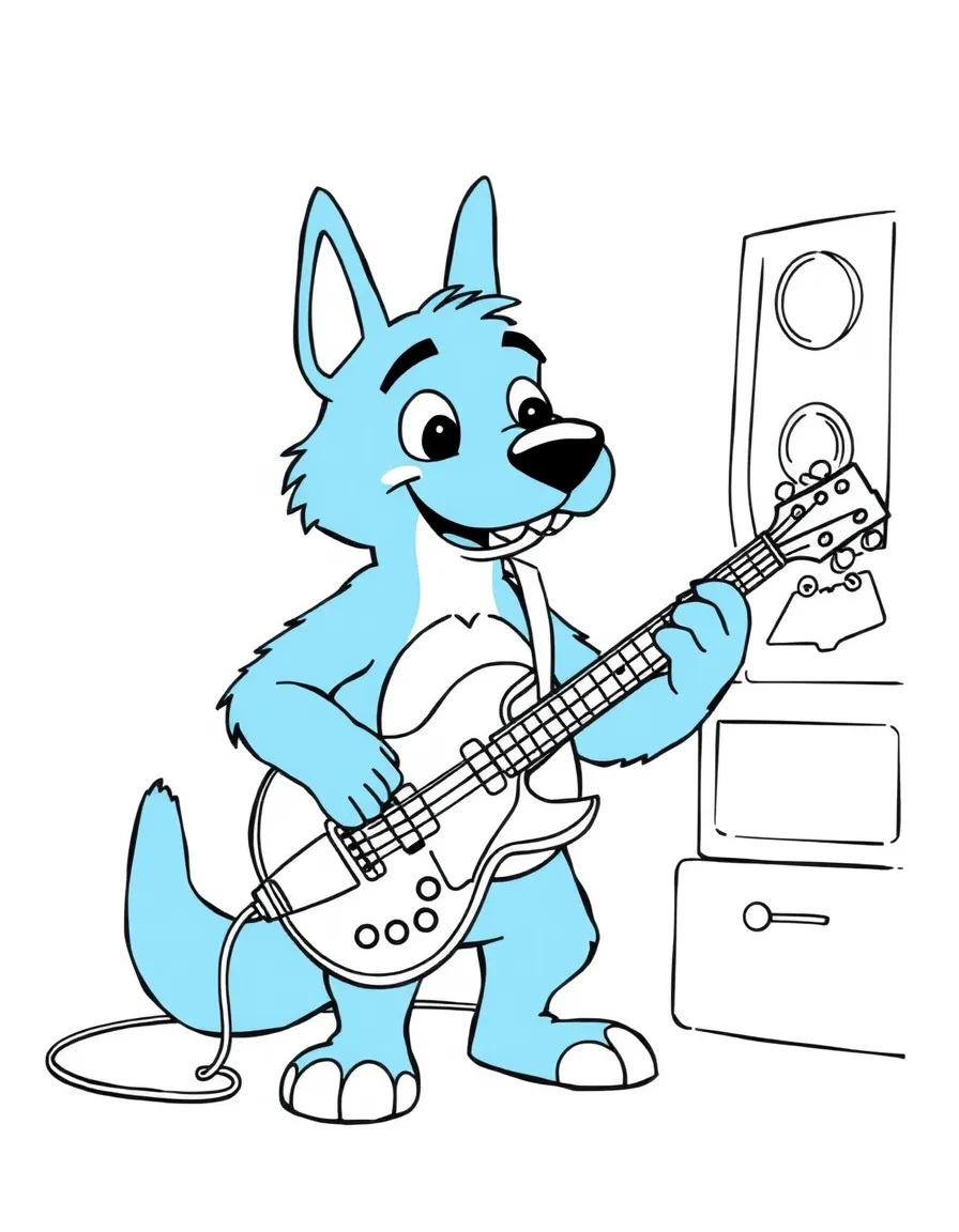 (Bluey TV show) Rusty playing a guitar.