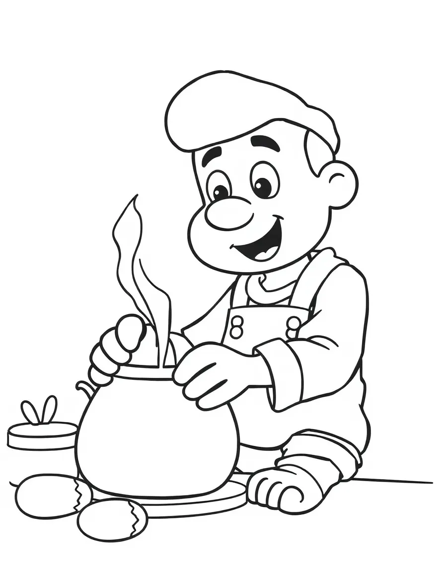 (Bluey TV show) Indy making a pot.