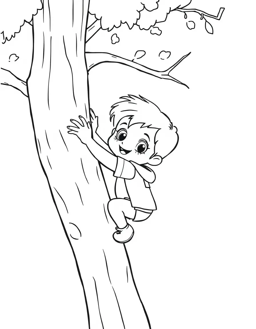 (Bluey TV show) Mackenzie climbing a tree.