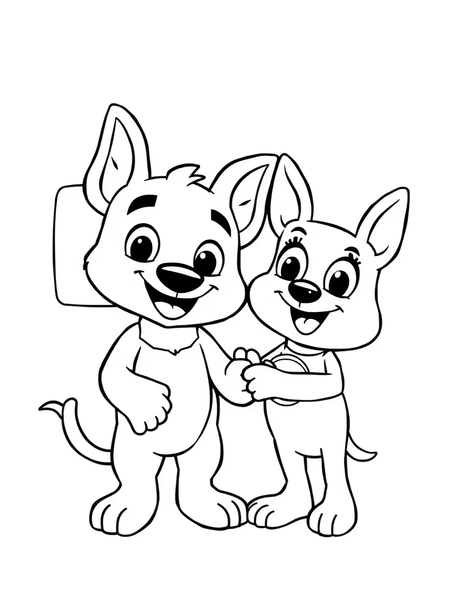 (Bluey TV show) Bluey and Bingo holding hands.