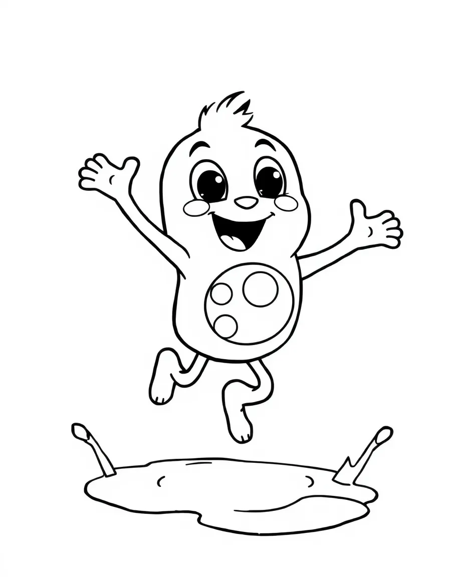 (Bluey TV show) Bingo jumping in puddles.