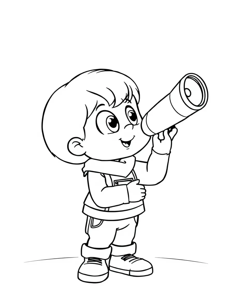 (Bluey TV show) Mackenzie looking through a telescope.