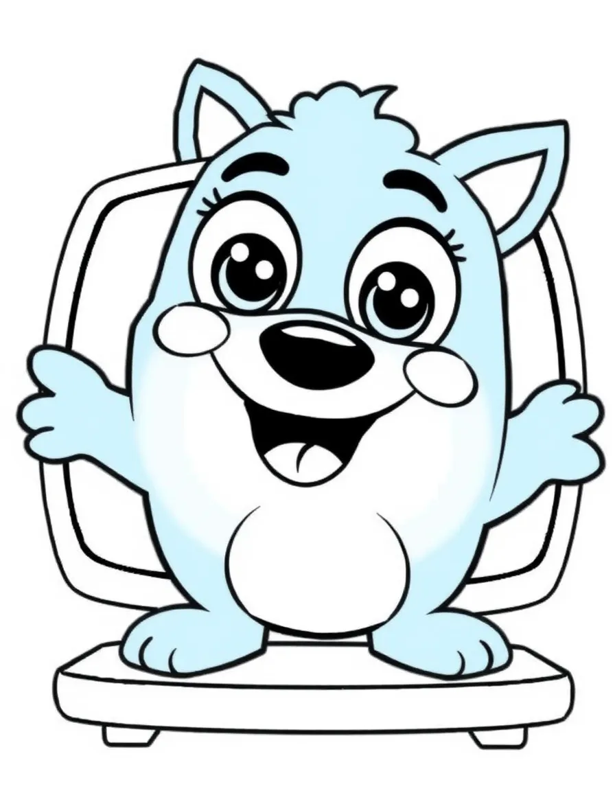 (Bluey TV show) Bluey with a happy face.
