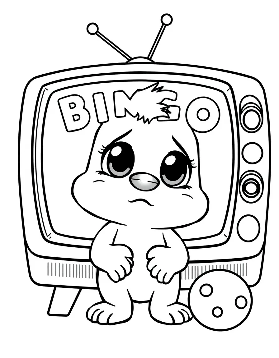 (Bluey TV show) Bingo with a thoughtful expression.