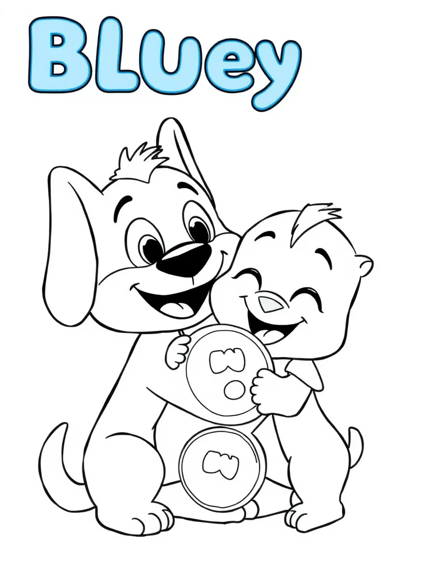(Bluey TV show) Bluey and Bingo sharing a hug.