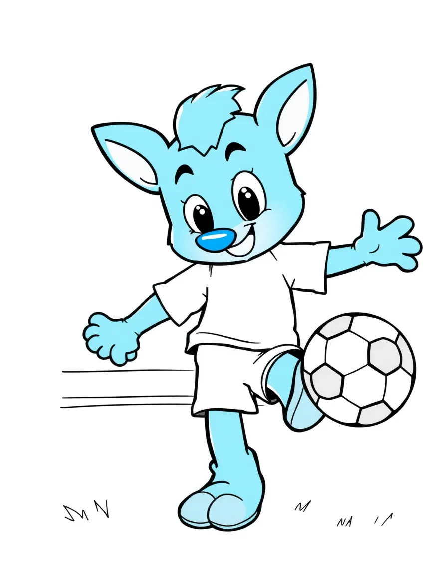 (Bluey TV show) Lucky kicking a soccer ball.