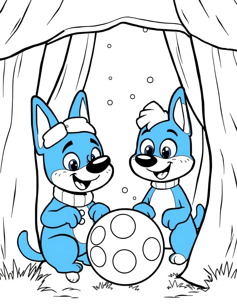 (Bluey TV show) Bluey and Bingo in a fort.