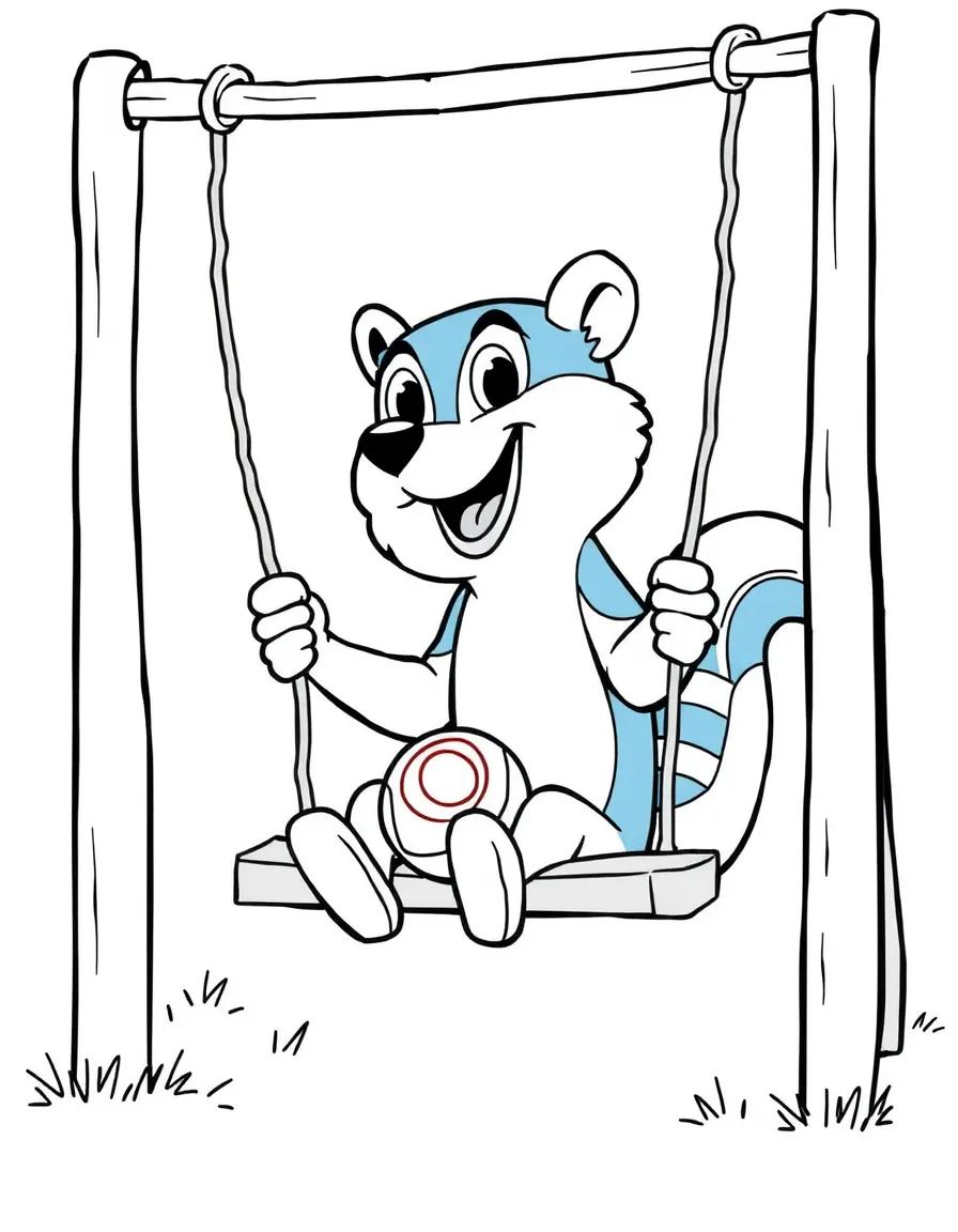 (Bluey TV show) Bandit pushing Bingo on a swing.
