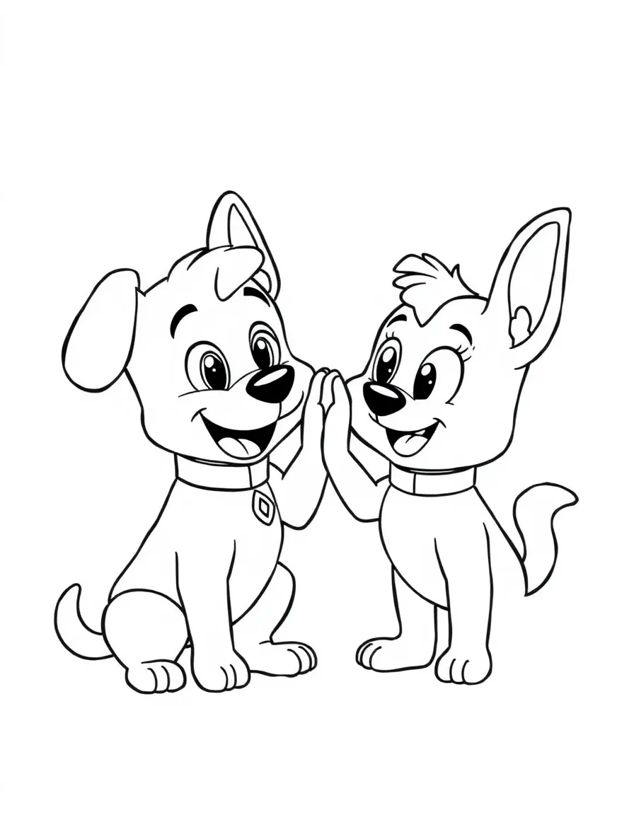 (Bluey TV show) Chilli giving Bluey a high-five.