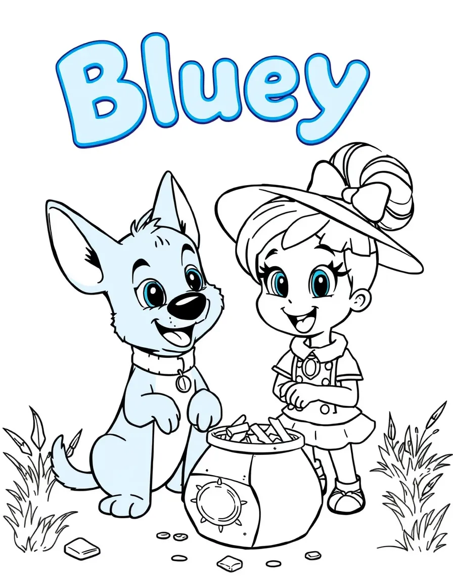 (Bluey TV show) Bluey and Chloe on a treasure hunt.