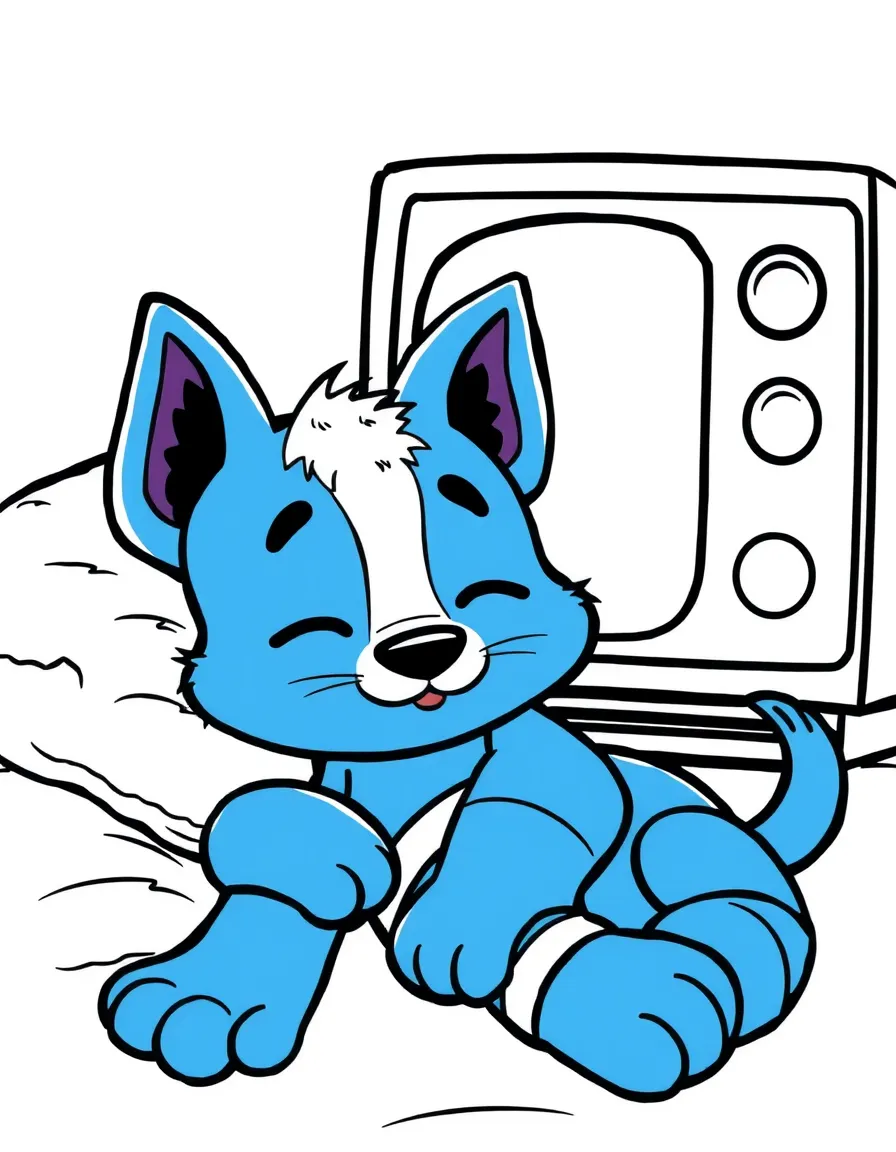 (Bluey TV show) Socks taking a nap.