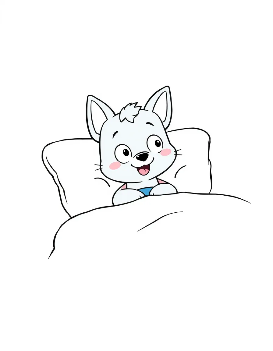 (Bluey TV show) Socks in a cozy bed.