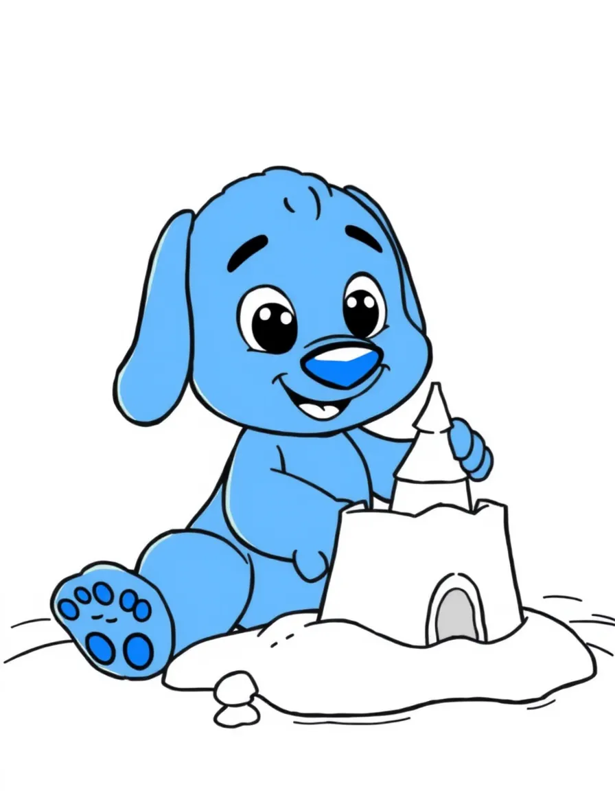 (Bluey TV show) Bluey building a sandcastle.