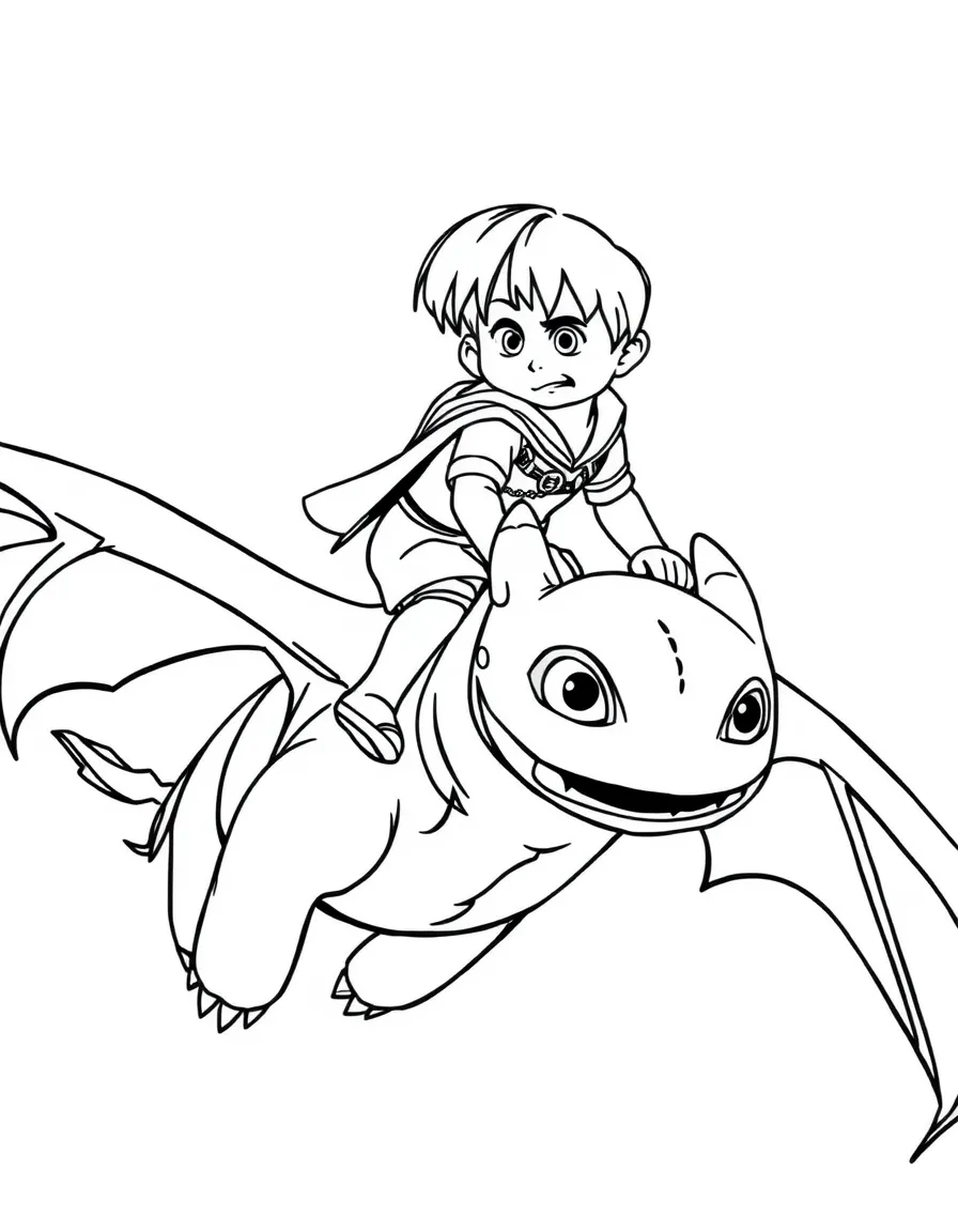 (characters in "How to Train Your Dragon") Hiccup flying on Toothless.