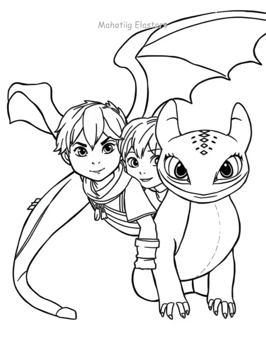 (characters in "How to Train Your Dragon") Hiccup drawing Toothless.