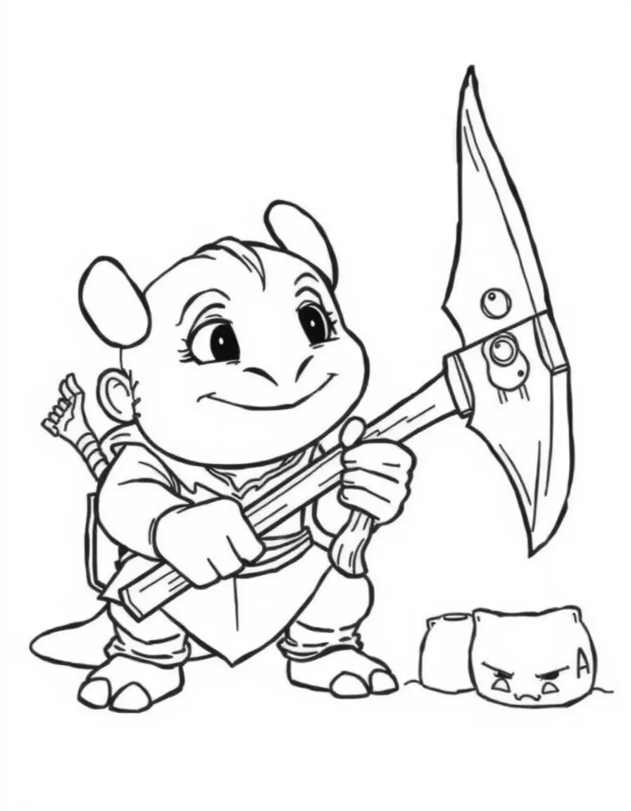 (characters in "How to Train Your Dragon") Gobber sharpening an axe.
