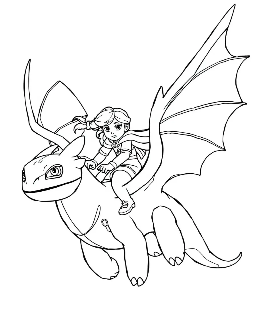 (characters in "How to Train Your Dragon") Valka soaring with Cloudjumper.