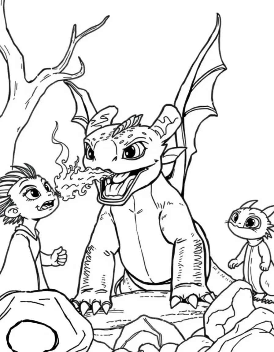 (characters in "How to Train Your Dragon") Hookfang breathing fire.