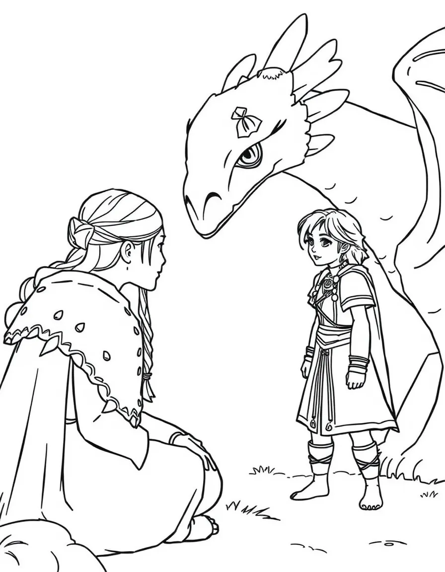 (characters in "How to Train Your Dragon") Valka observing a dragon.