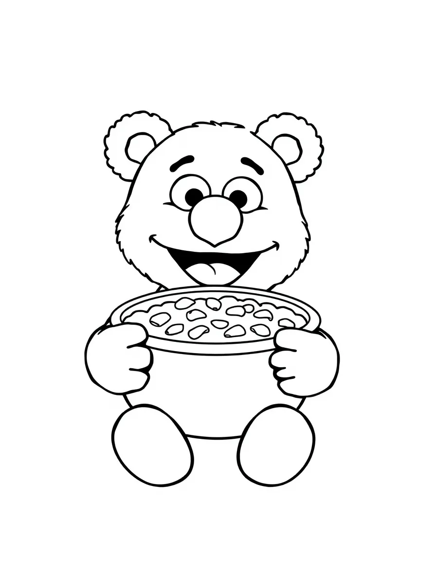 (Sesame Street) Baby Bear with a bowl of porridge.