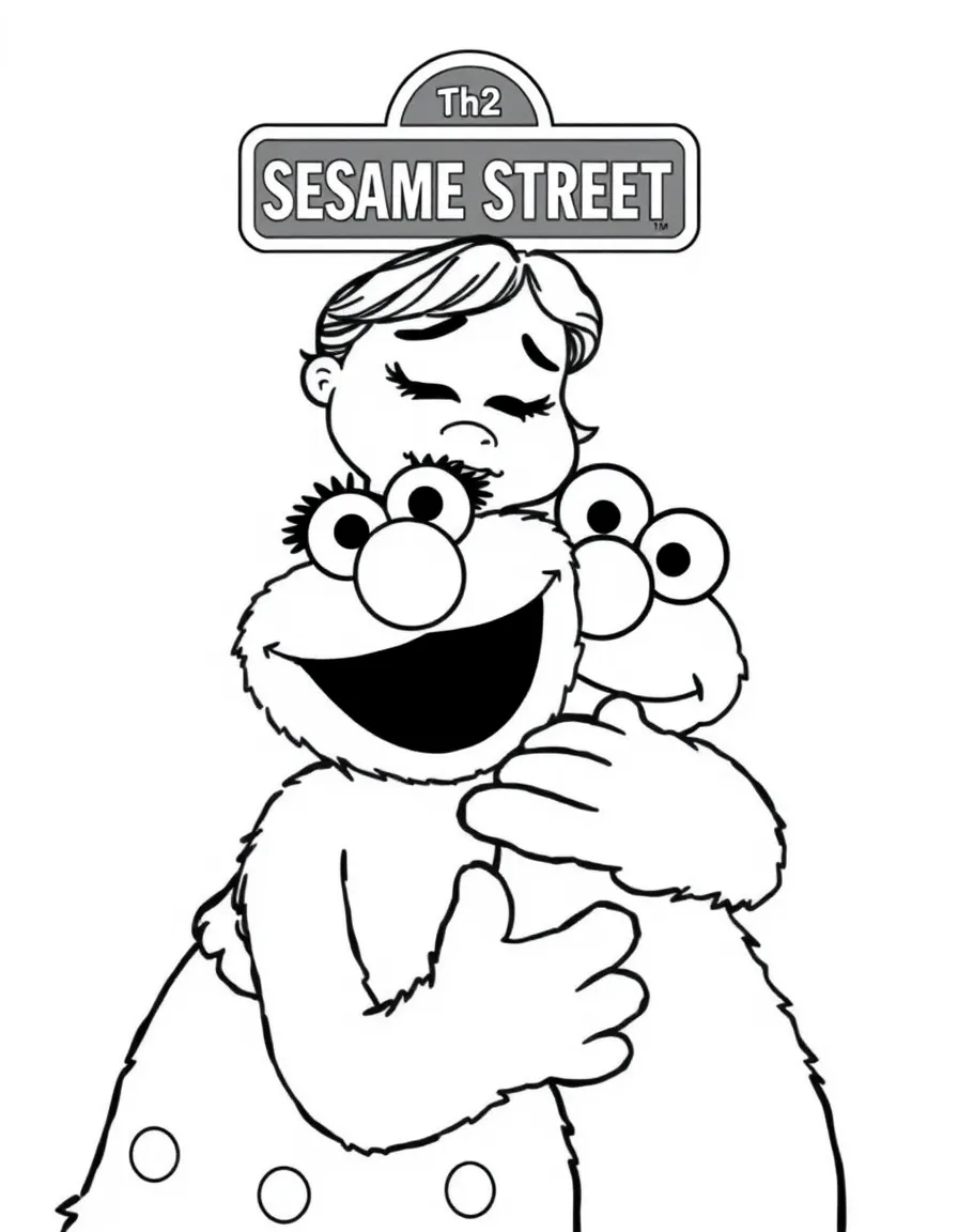 (Sesame Street) Rosita and Elmo hugging.