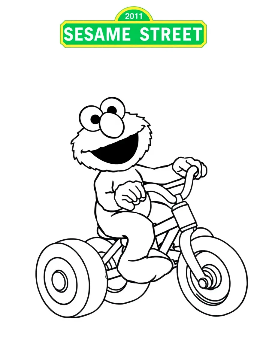 (Sesame Street) Elmo riding a tricycle.