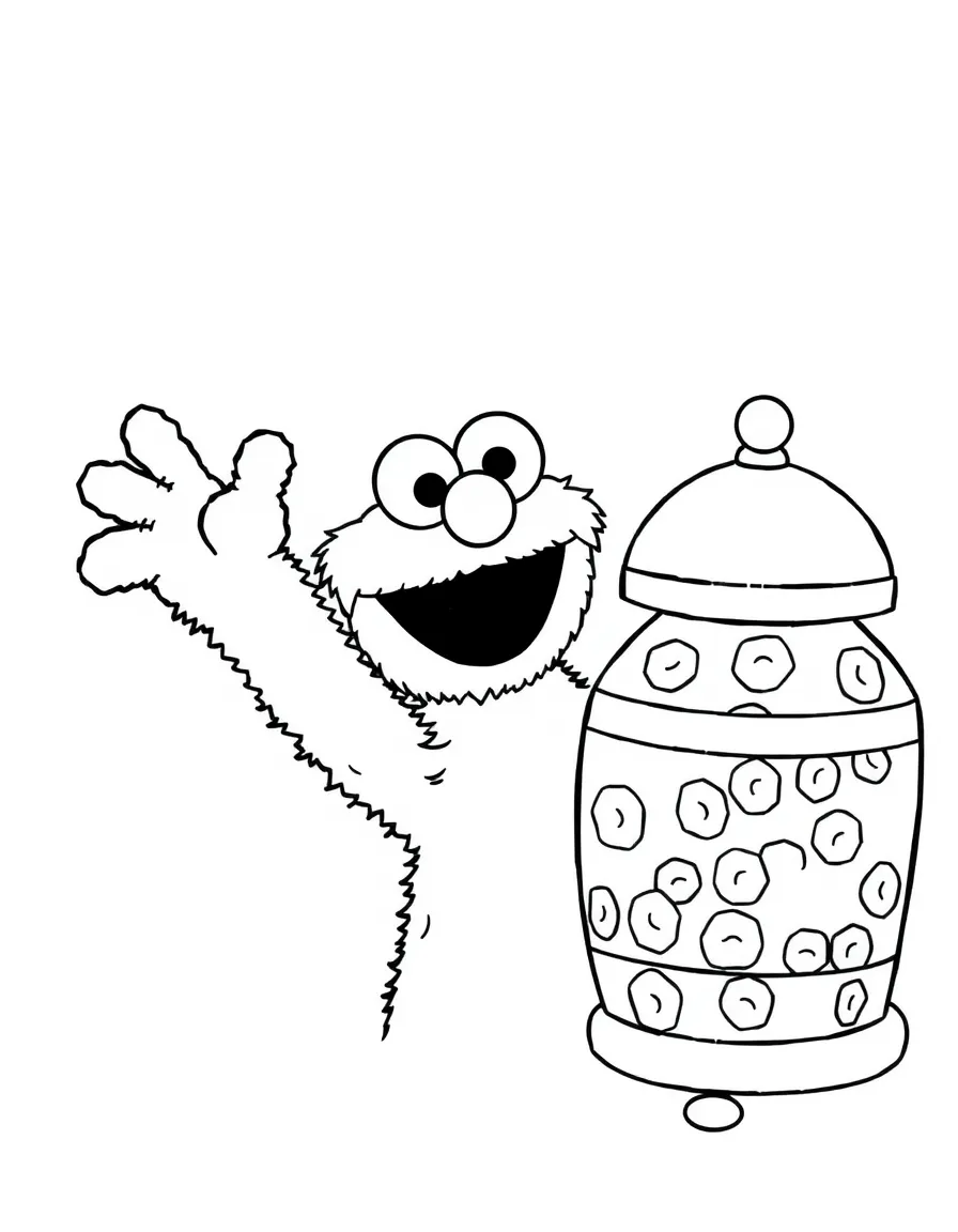 (Sesame Street) Cookie Monster reaching for a cookie jar.
