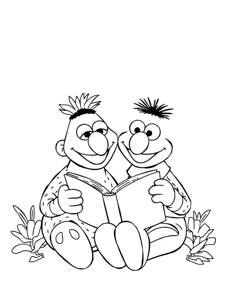 (Sesame Street) Bert and Ernie reading a book.