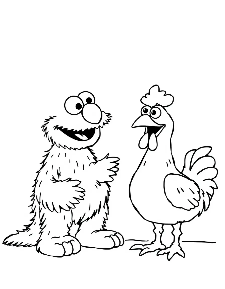 (Sesame Street) Murray Monster interviewing a chicken.
