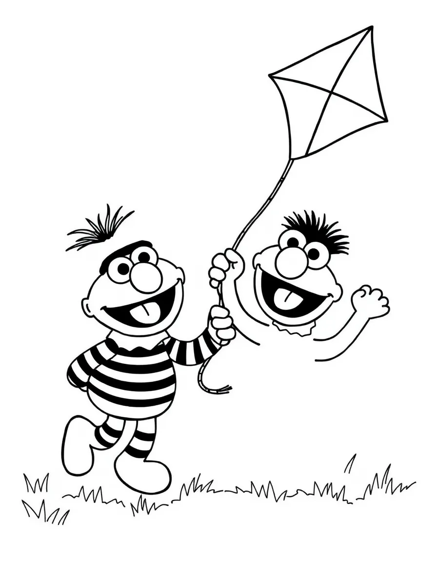 (Sesame Street) Bert and Ernie flying a kite.