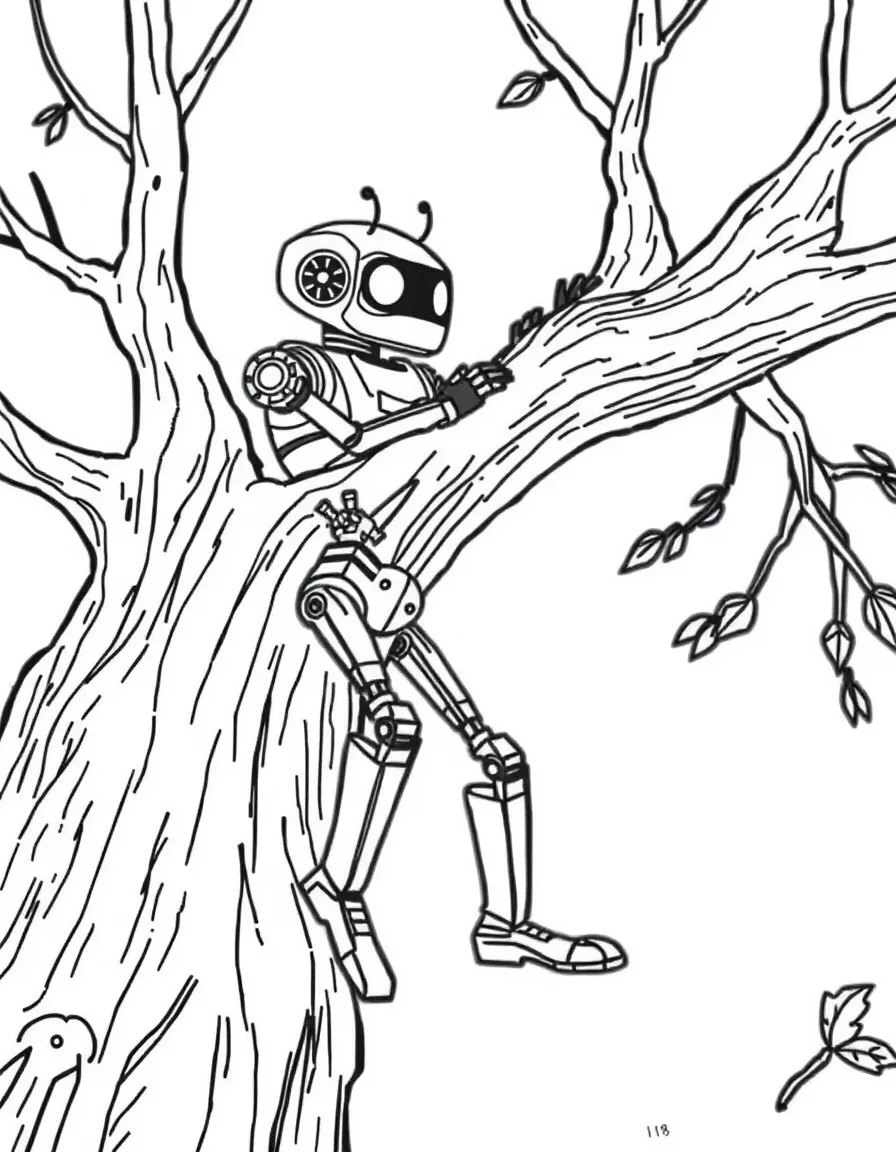 (The Wild Robot, movie) Fink climbing a tree.