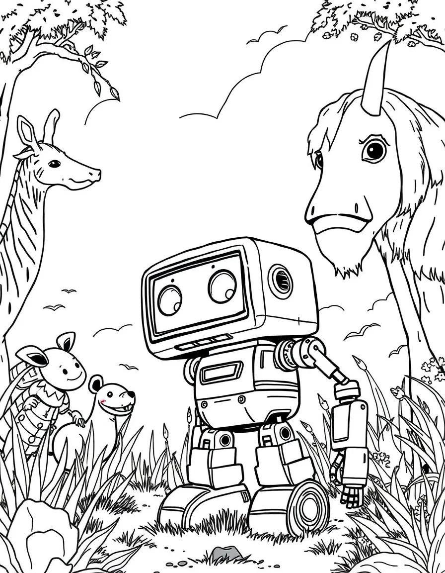 (The Wild Robot, movie) Roz observing the animals.