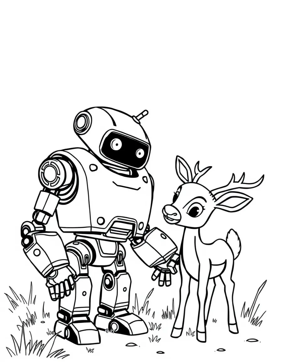 (The Wild Robot, movie) Roz making friends with the deer.
