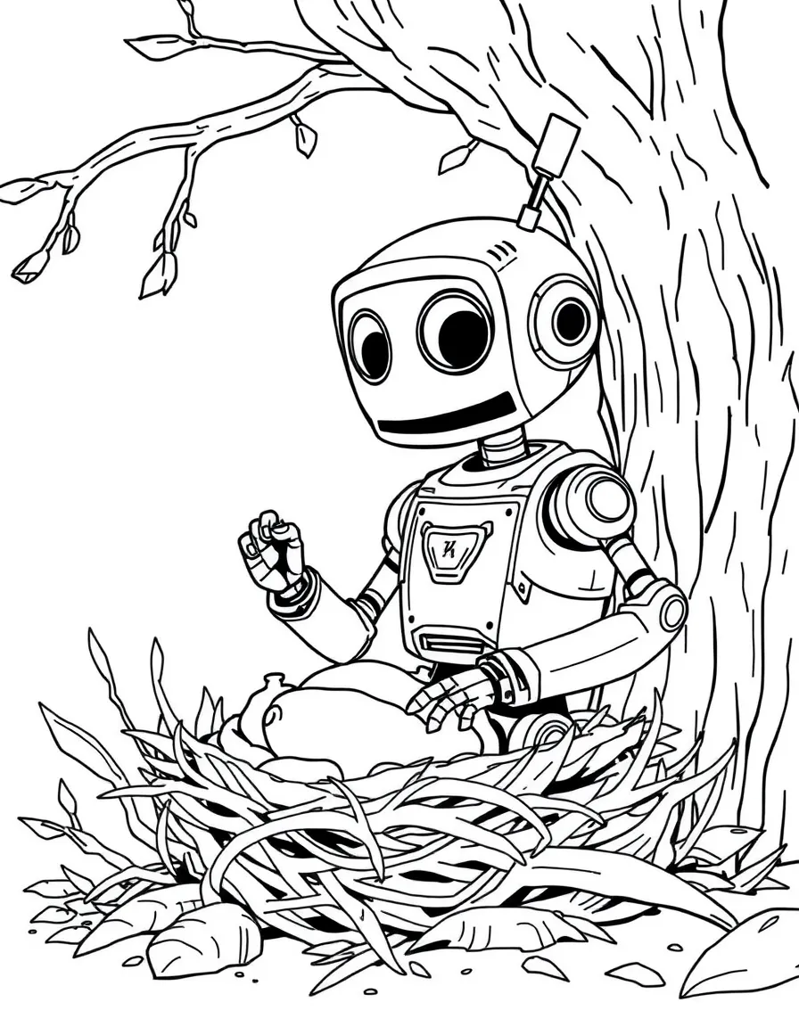 (The Wild Robot, movie) Brightbill building a nest.