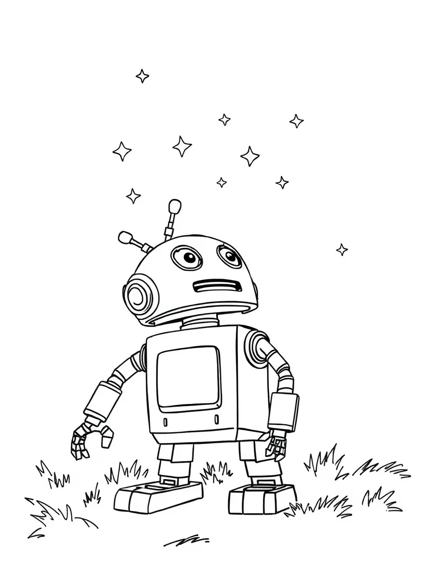 (The Wild Robot, movie) Roz looking at the stars.