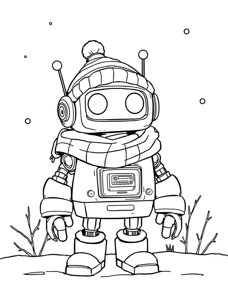 (The Wild Robot, movie) Brightbill bundled up for winter.