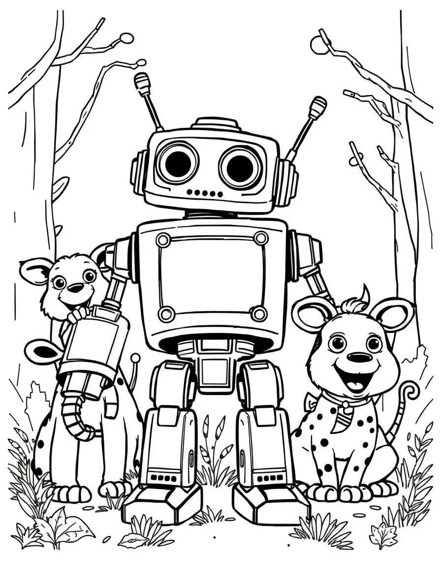 (The Wild Robot, movie) Roz with all her animal friends.
