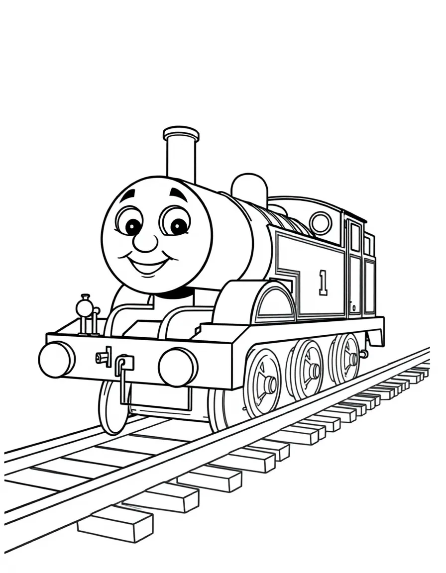(Thomas & Friends TV show) Thomas puffing happily on the tracks.