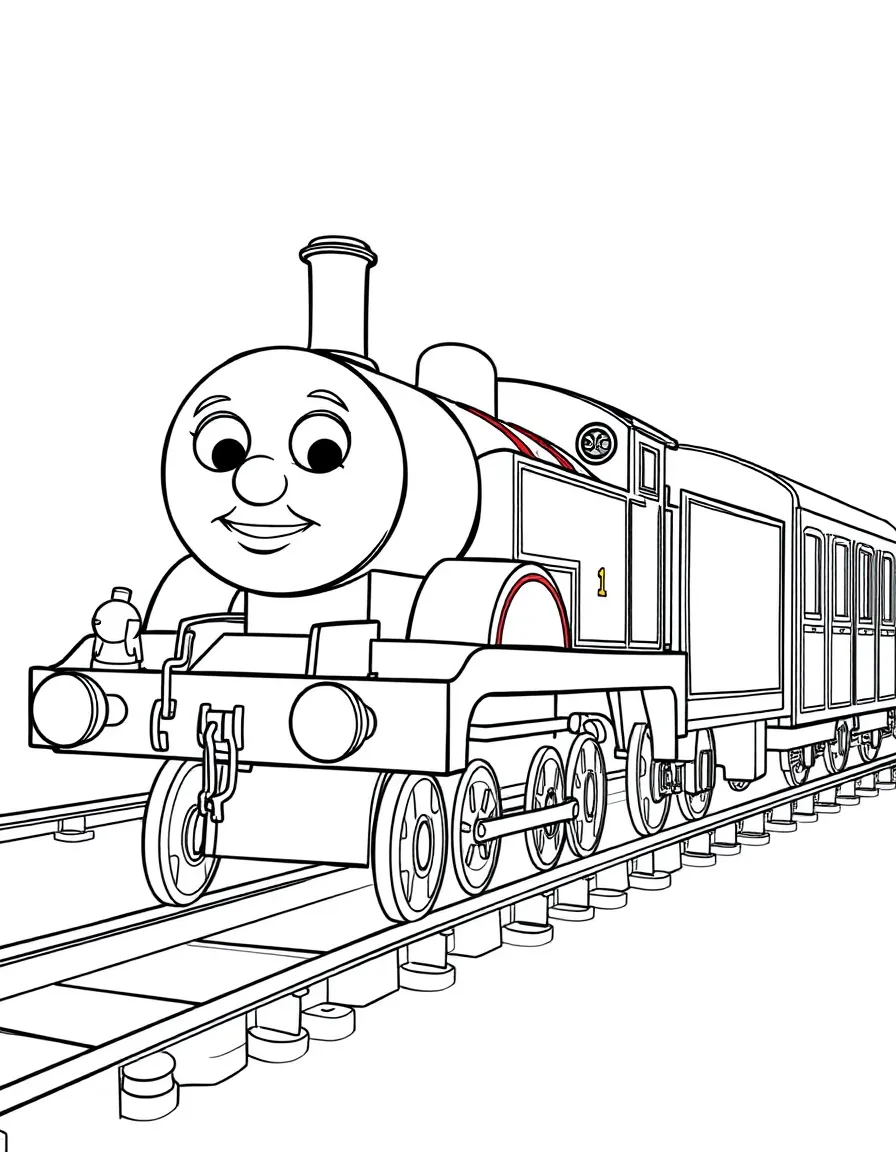 (Thomas & Friends TV show) James pulling the passenger coaches.