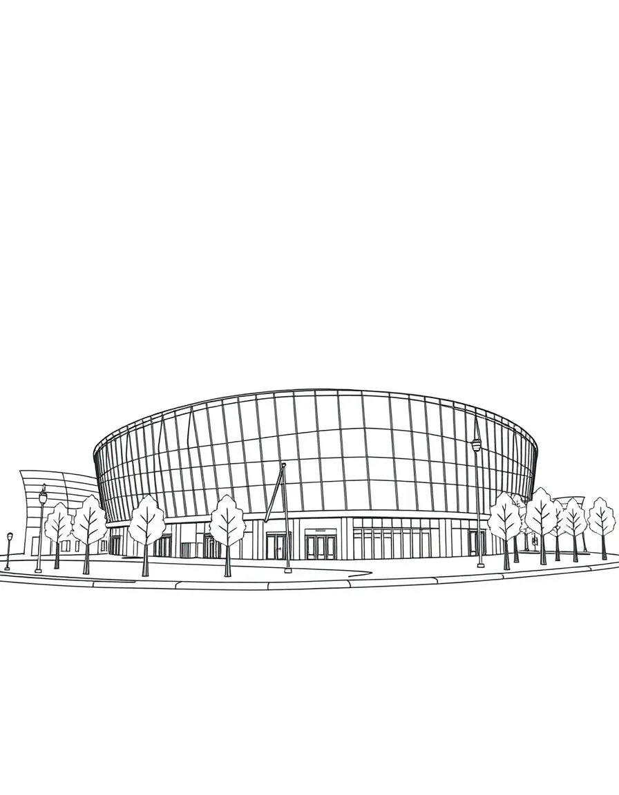 A simple outline of the Vancouver Convention Centre for coloring.