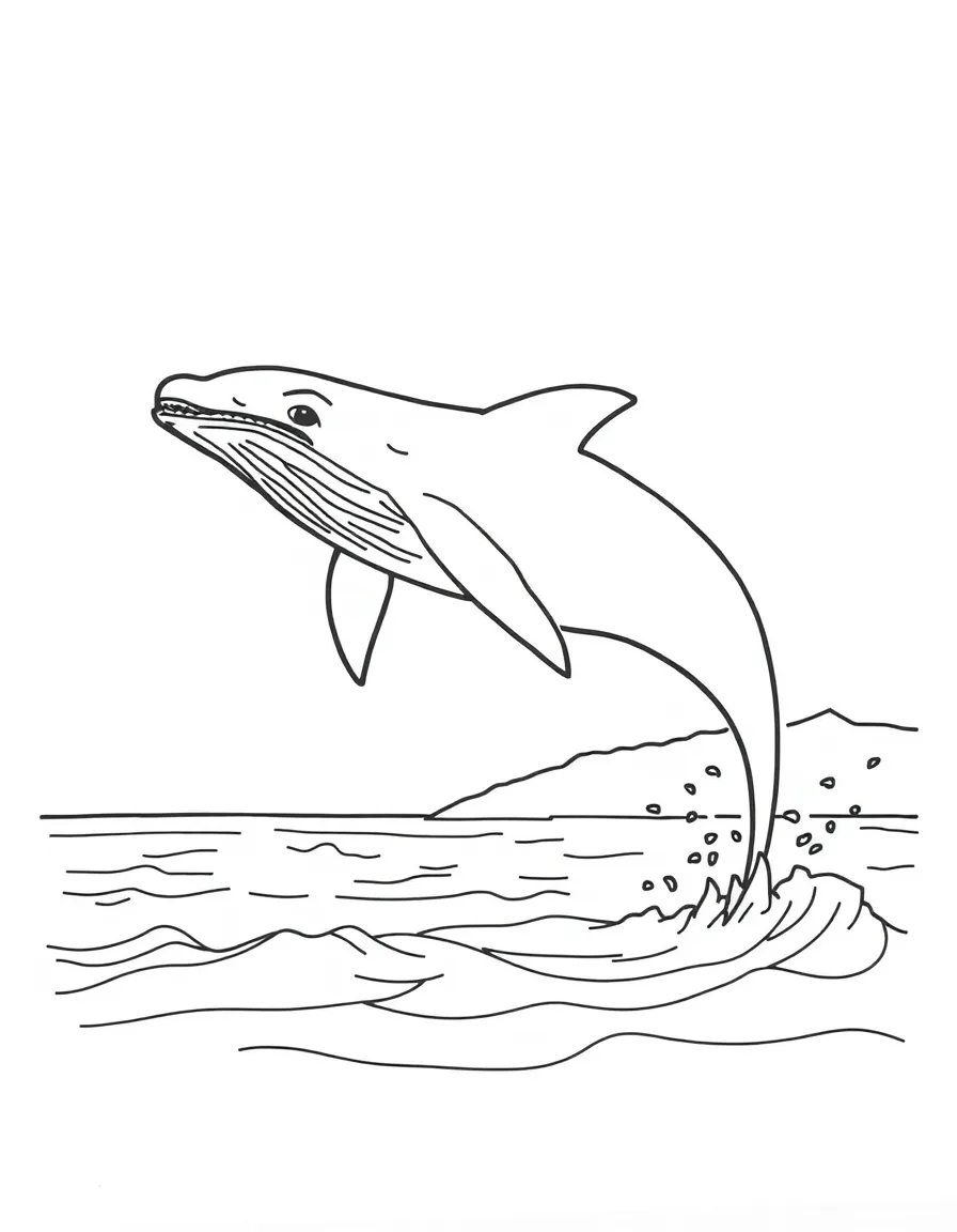 A simple outline of a whale jumping near Vancouver for coloring.