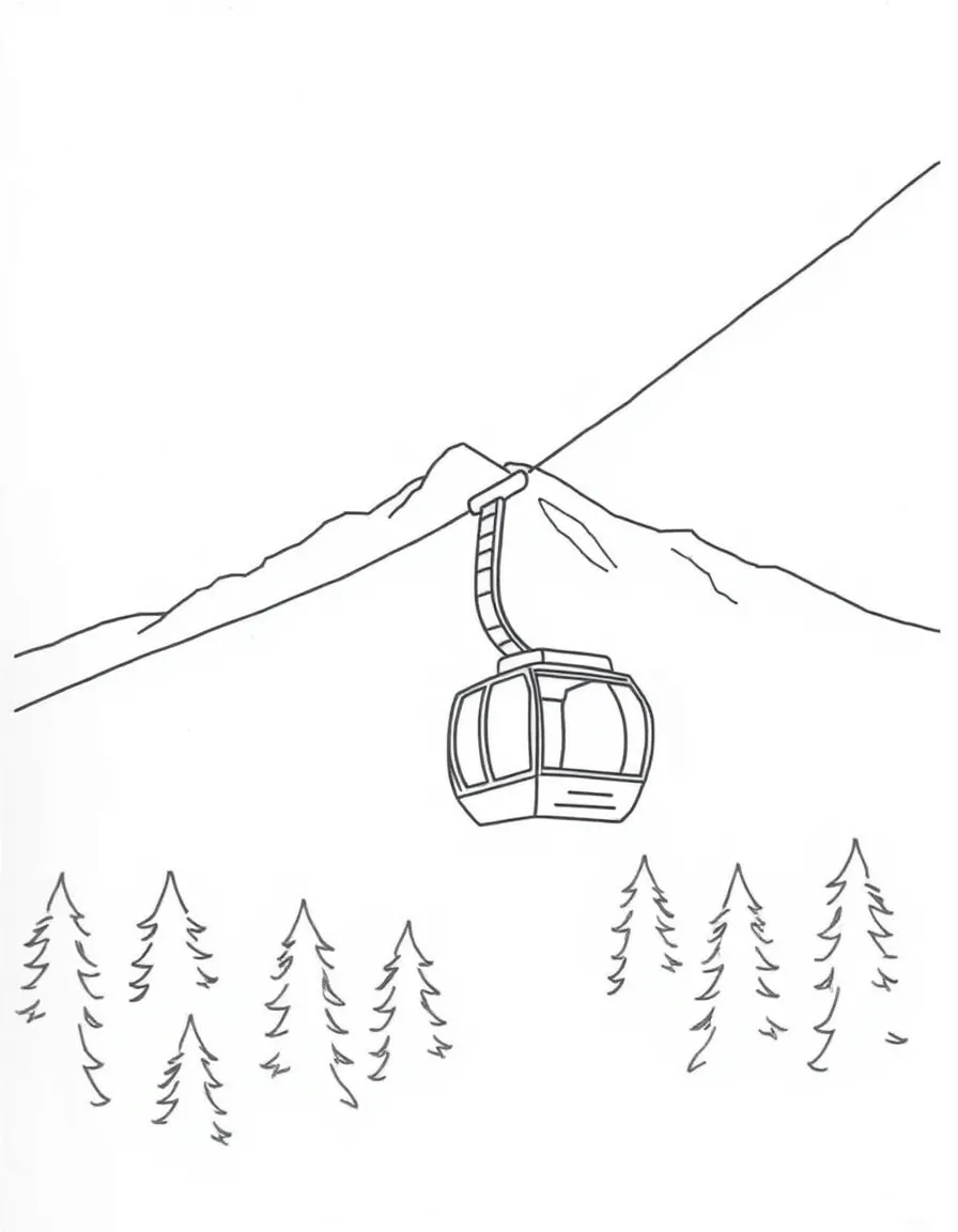A simplified drawing of Grouse Mountain Skyride for coloring.