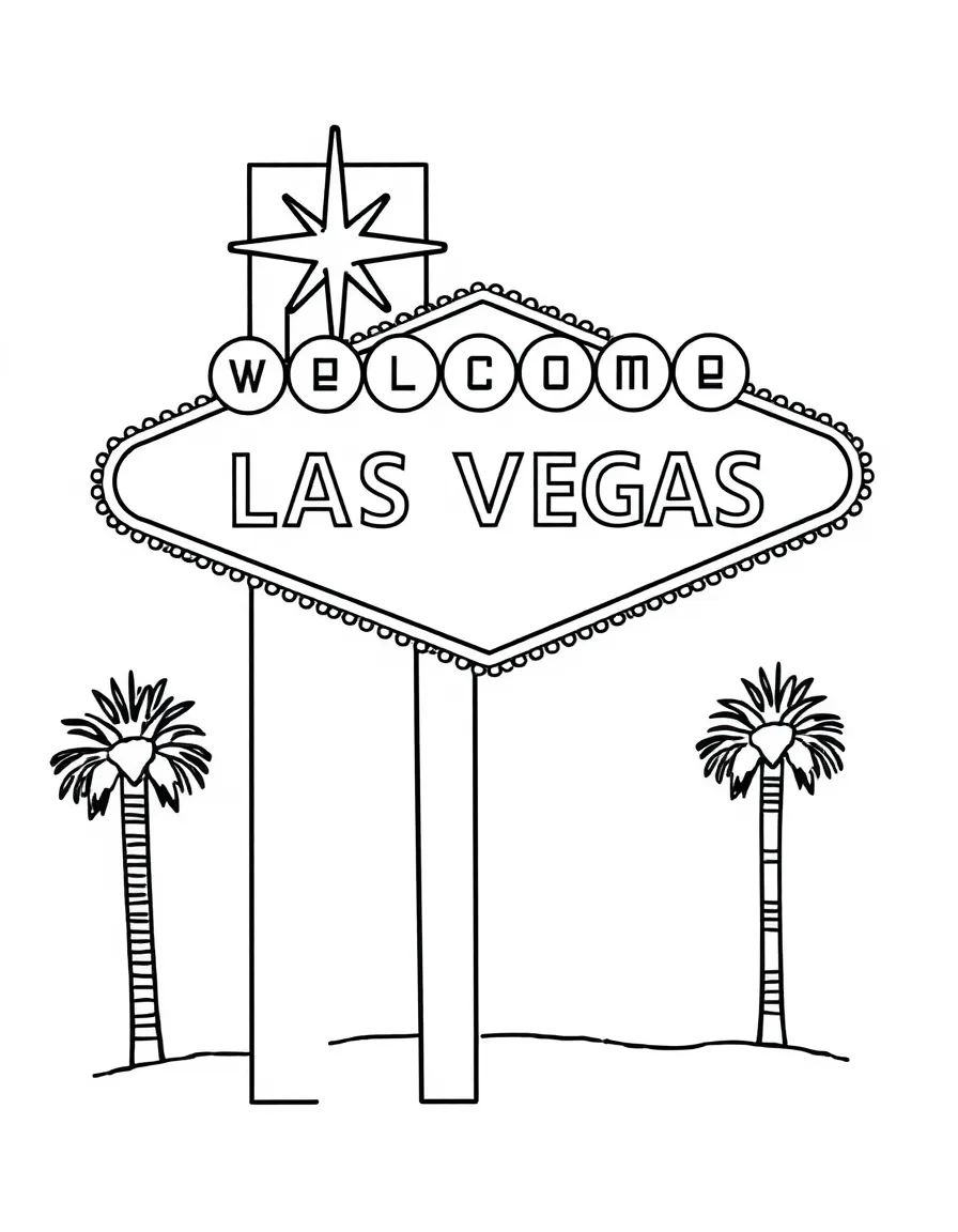 A simple outline of the Las Vegas "Welcome" sign for coloring.