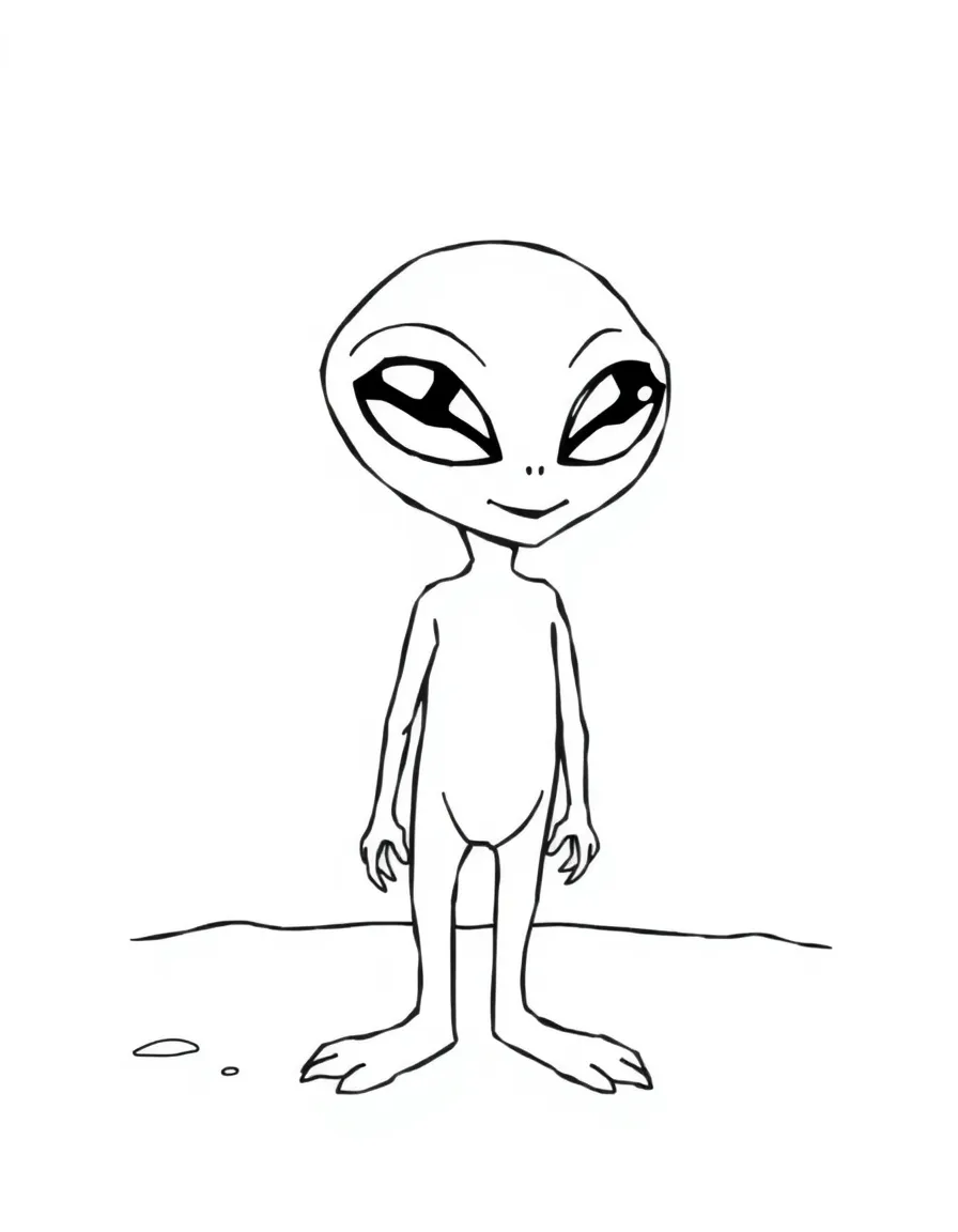 A simple outline of a friendly alien from Area 51 for coloring.