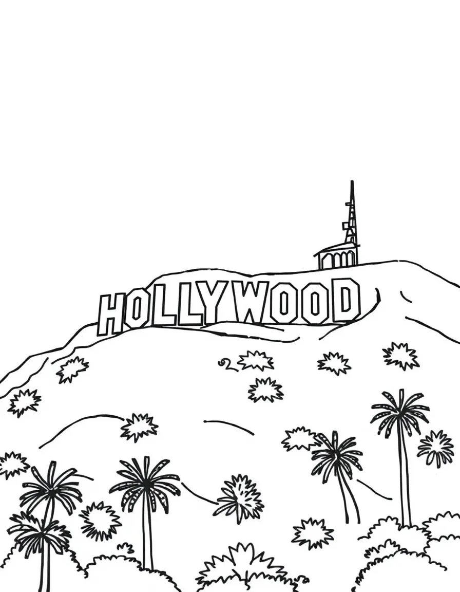 A drawing of a simplified Hollywood sign for coloring.