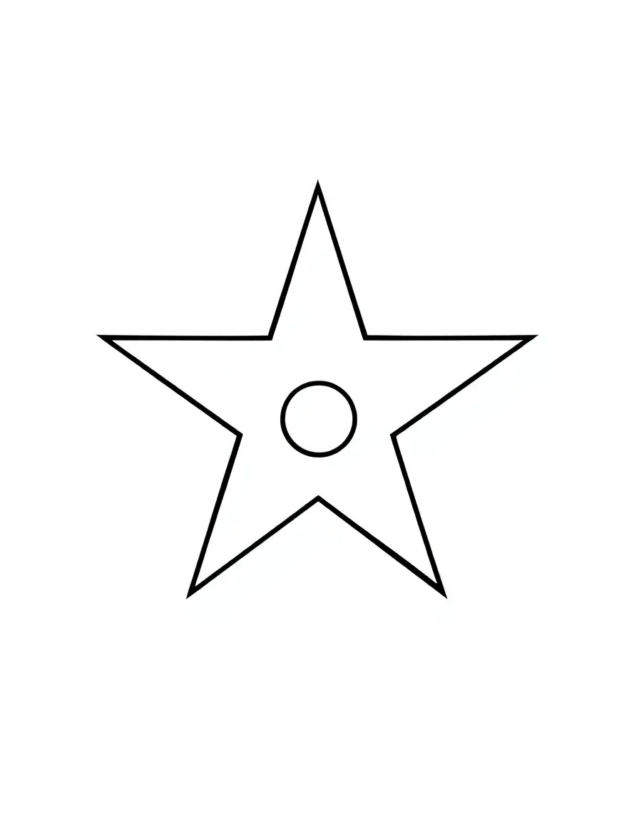 A simple outline of a star on the Hollywood Walk of Fame for coloring.